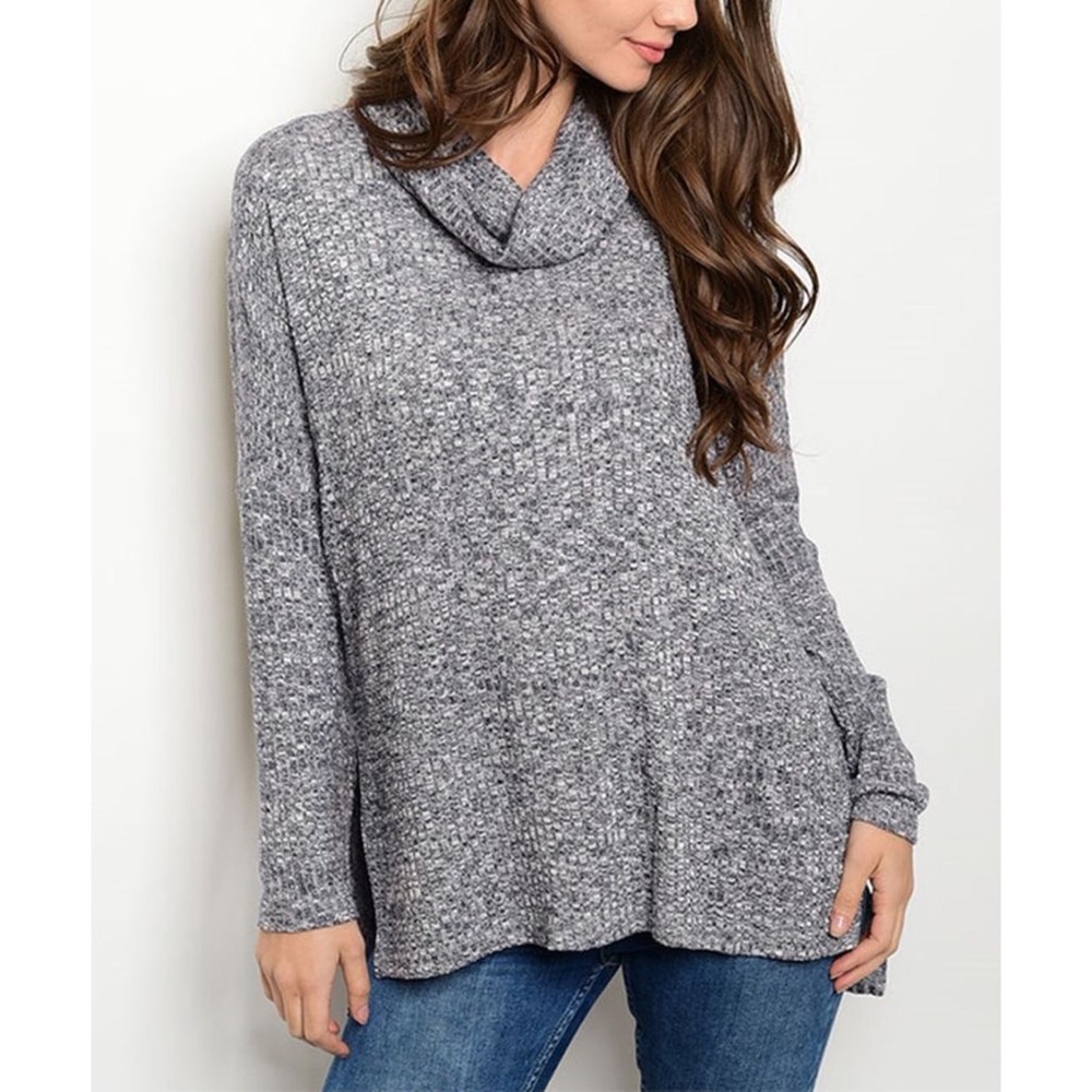 MOD Boutique Grey Marled Cowl Neck Tunic Sweater